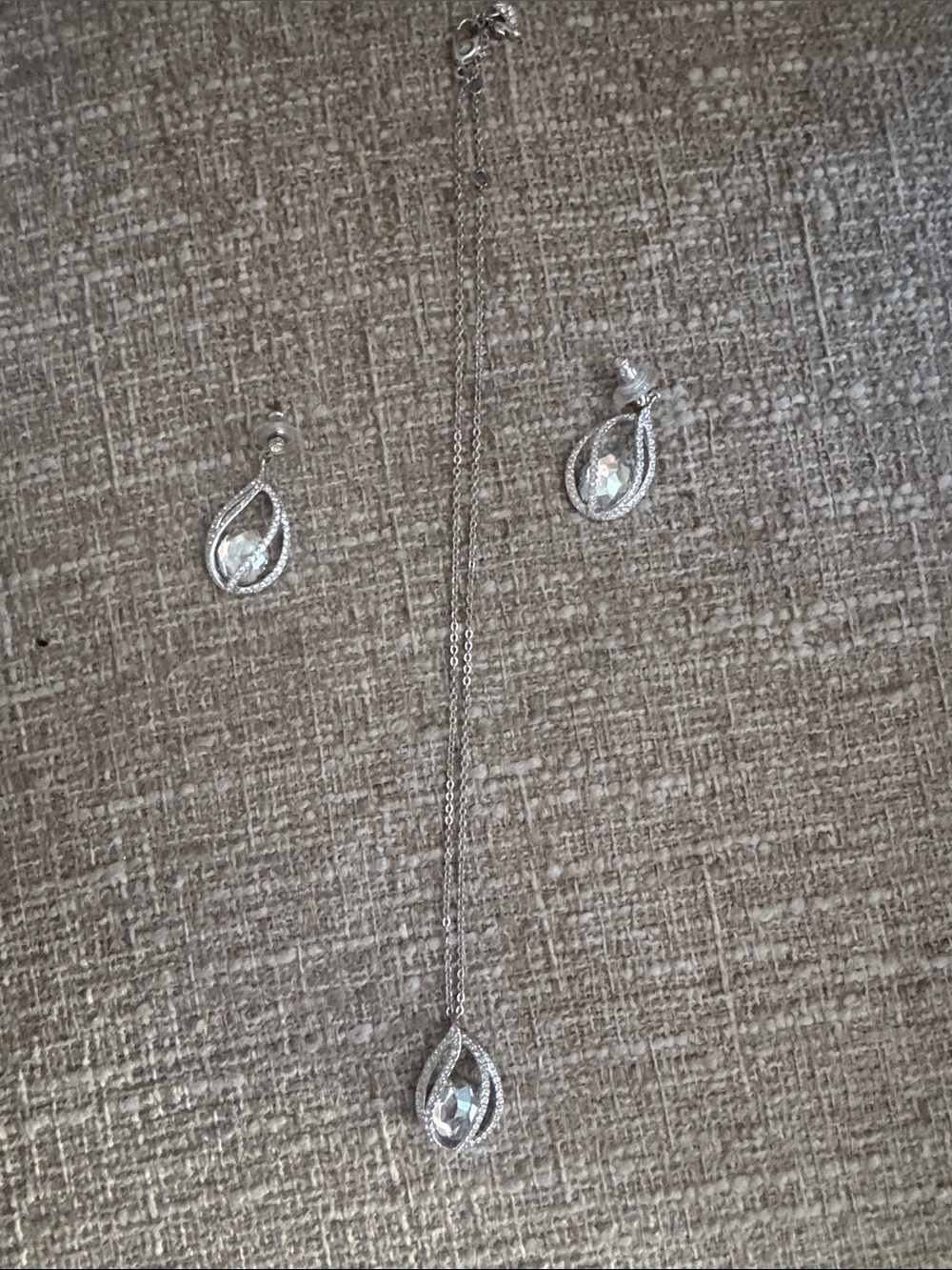 Swarovski Silver Teardrop Crystal Necklace and Earrings Set - Women Jewelry